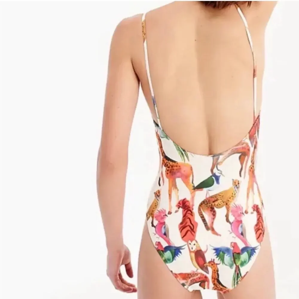 J. Crew Ratti Animal Ballet Print Scoop Neck One Piece Swimsuit Size 8